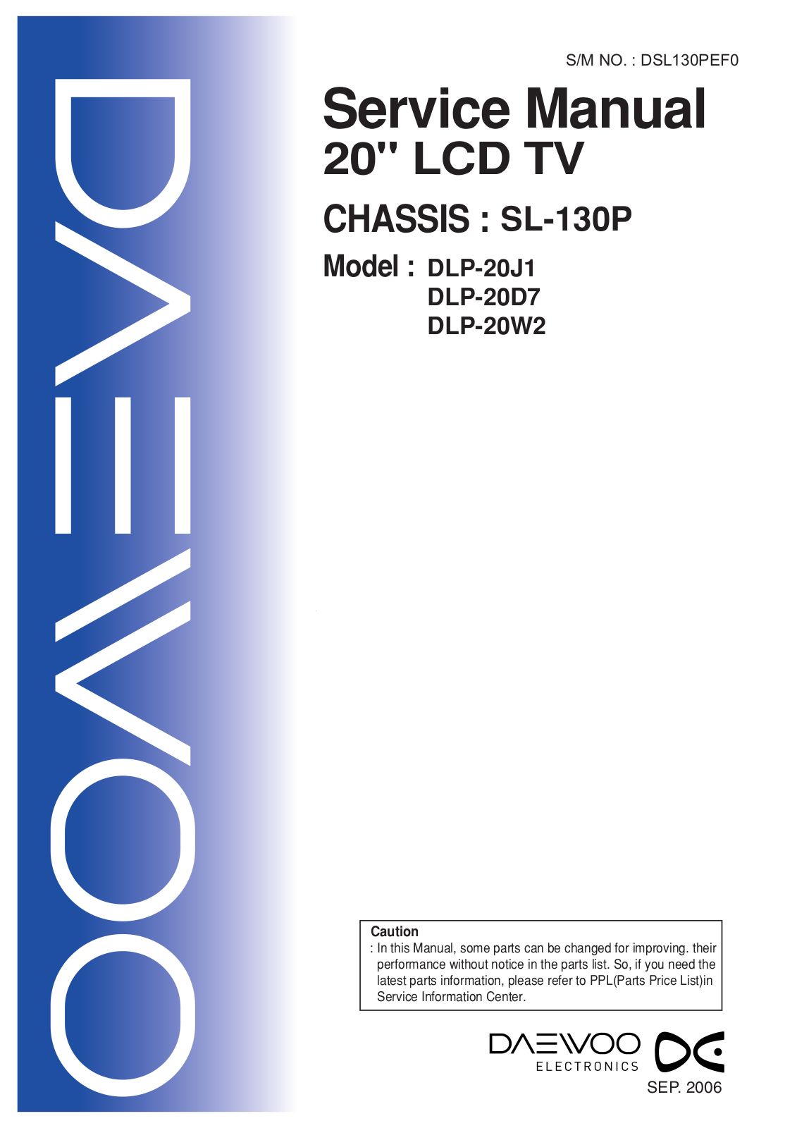 DAEWOO DLP-20J1, DLP-20D7, DLP-20W2 Service Manual