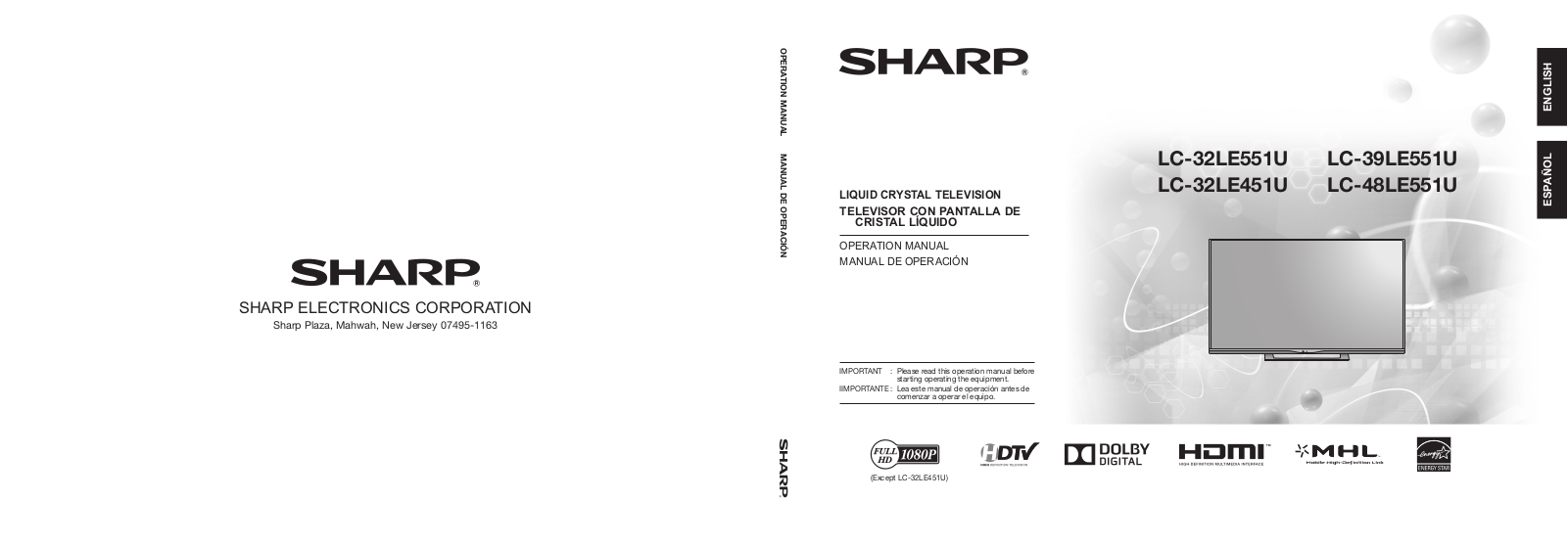 Sharp LC-39LE551U, LC-48LE551U, LC-32LE451U, LC-32LE551U User Manual