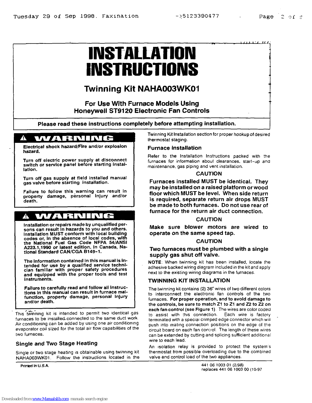 Honeywell NAHA003WK01 Installation Instructions Manual - ManualMachine.com