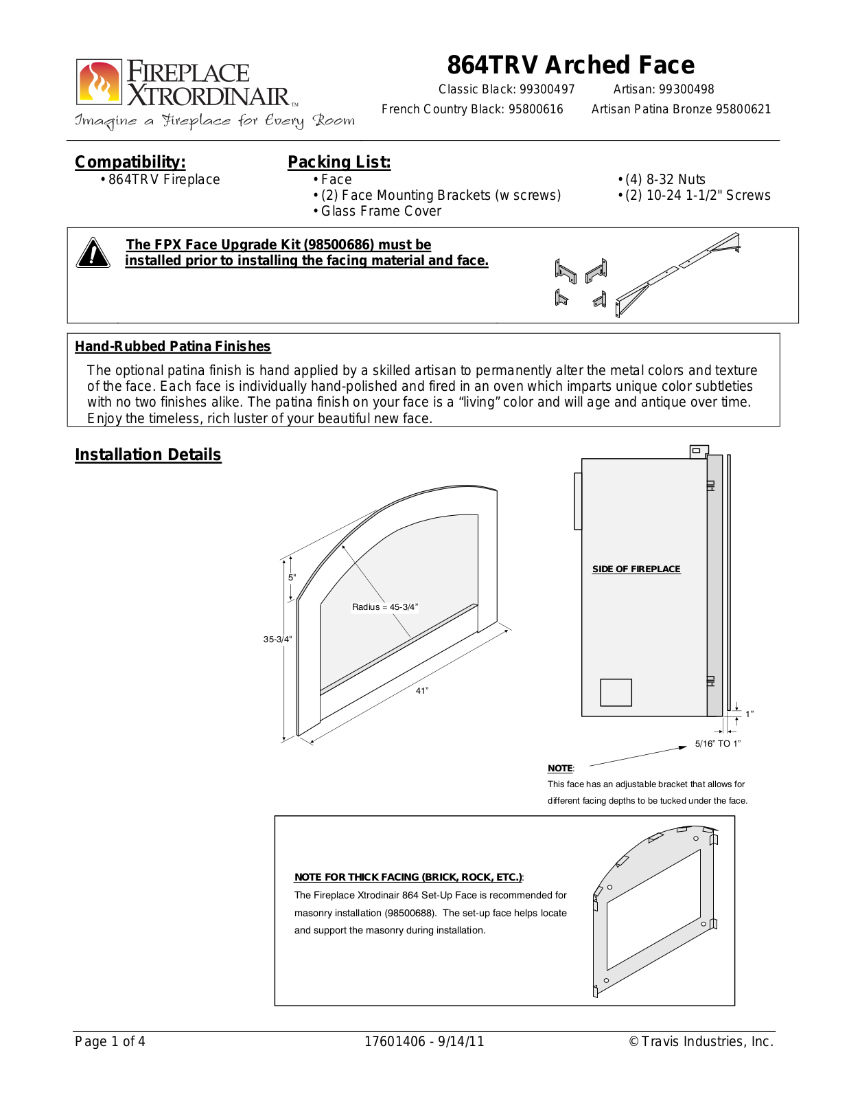 FireplaceXtrordinair 864TRV User Manual