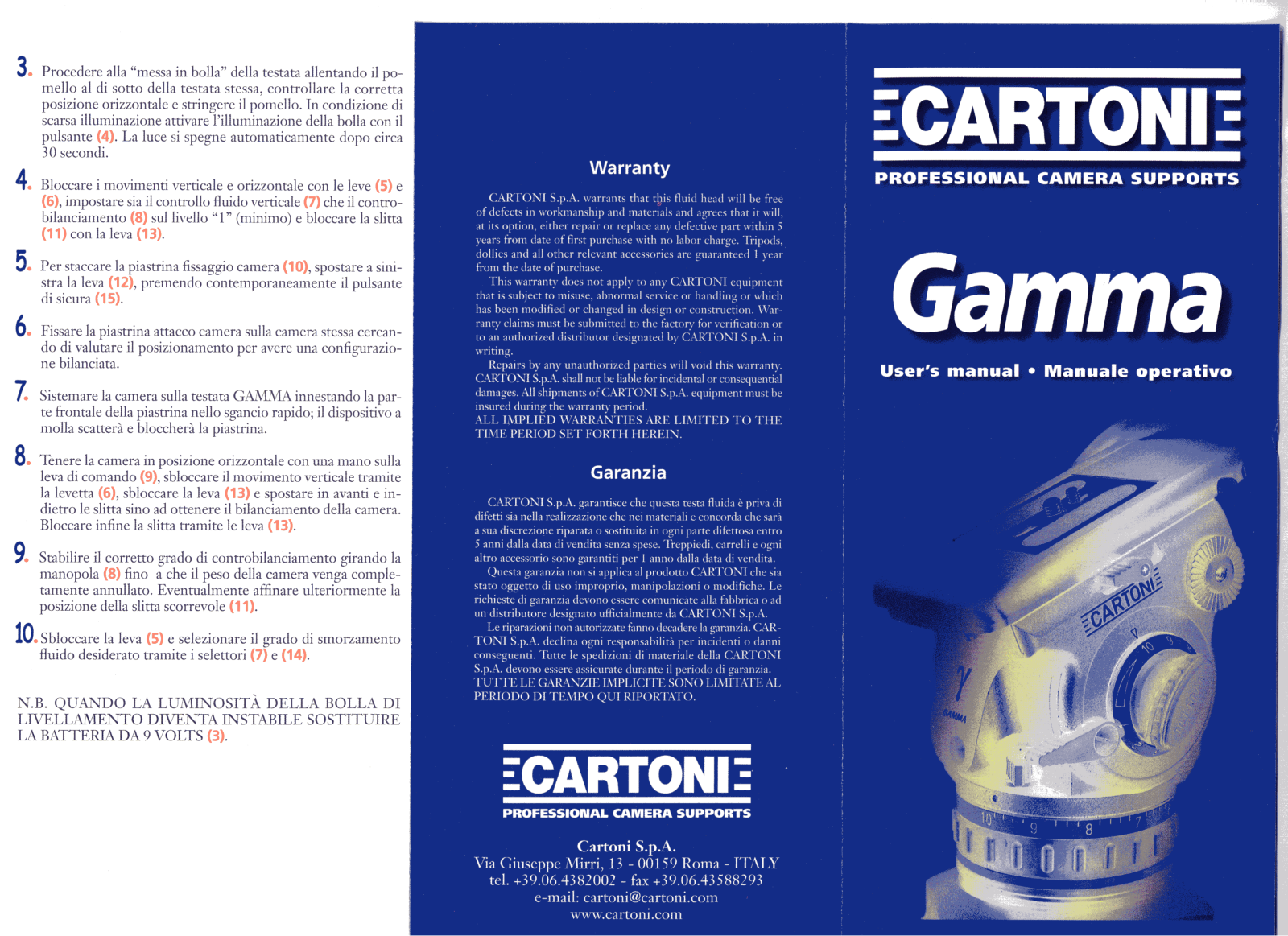 Cartoni G107, G105, G110, G116, G106 User manual