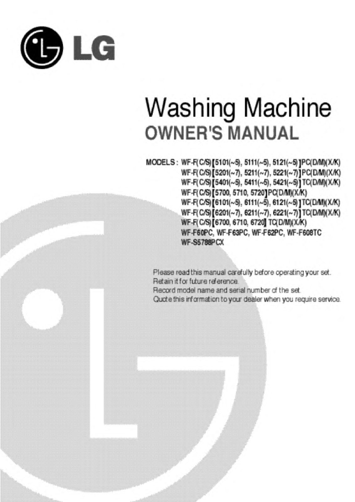 LG WF-5700PCX, WF-F6216TCX User Manual