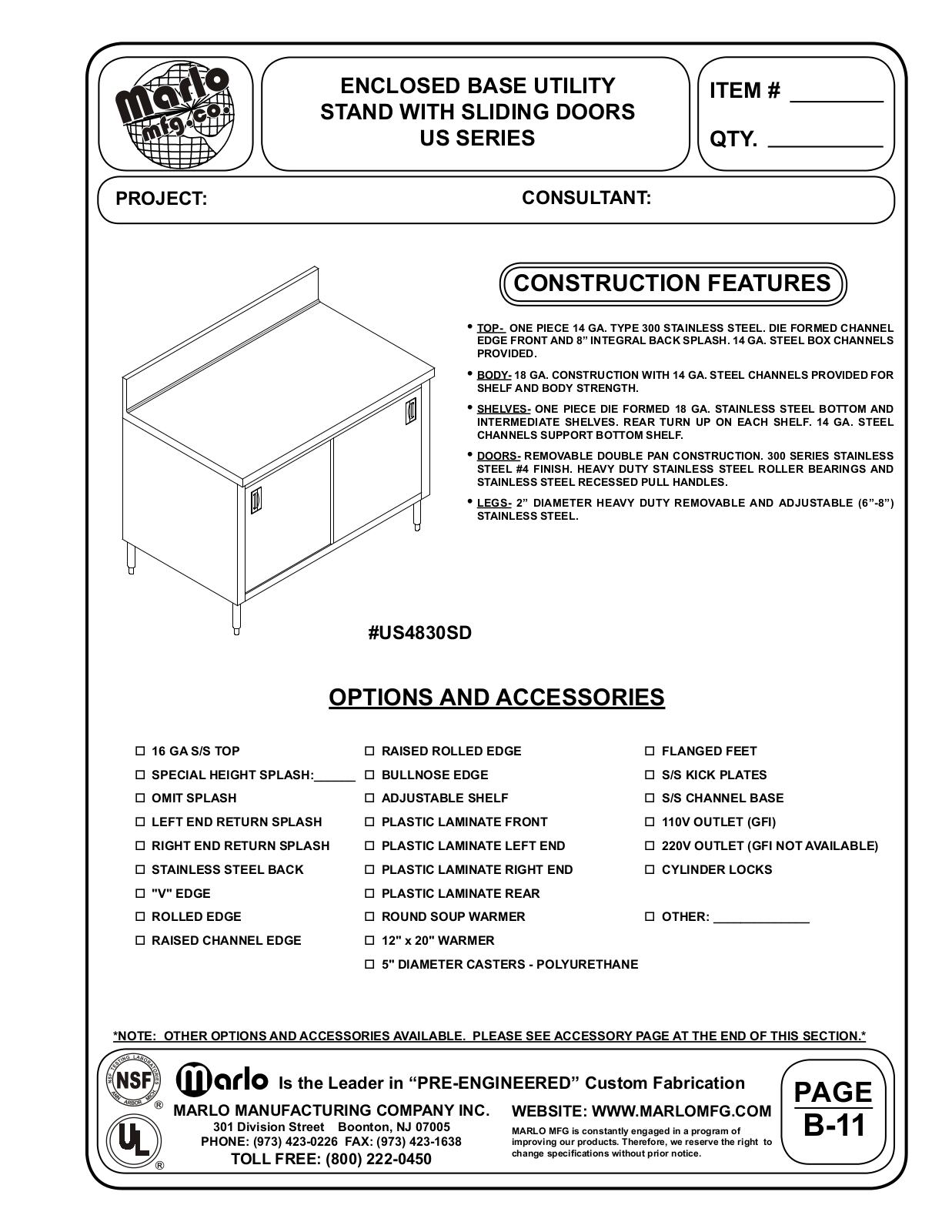 Marlo US10830SD User Manual