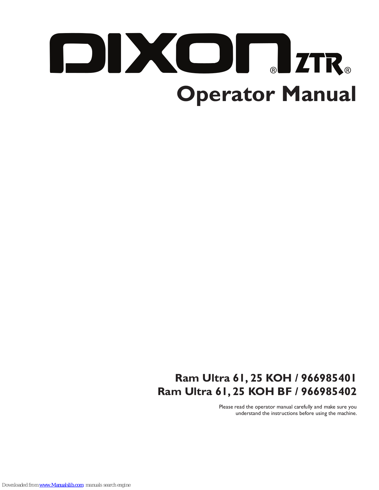 Dixon 966985401, 966985402 Operator's Manual