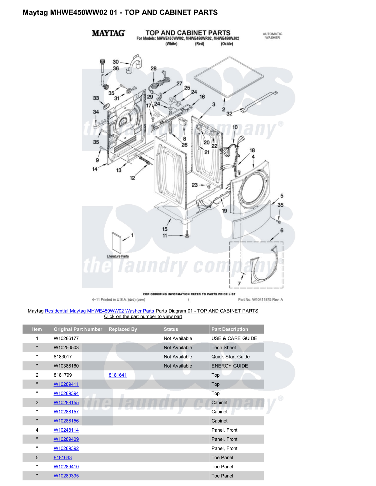 Maytag MHWE450WW02 Parts Diagram