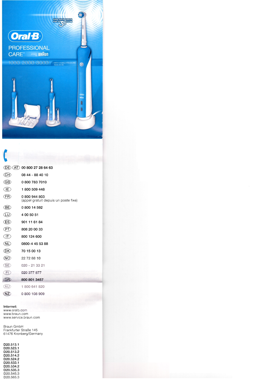 BRAUN ORAL-B PROFESSIONAL CARE 1000, PROFESSIONAL CARE 2000, PROFESSIONAL CARE 3000 User Manual