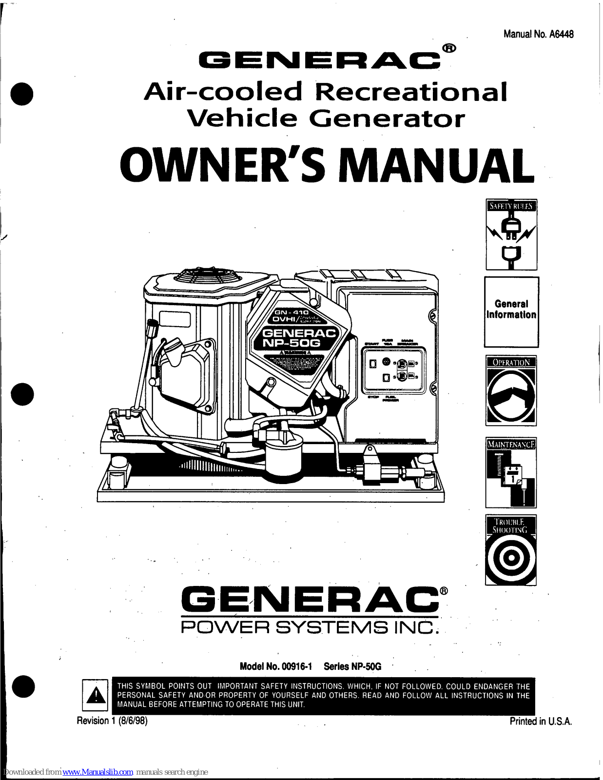 Generac Power Systems NP-50G Series Owner's Manual