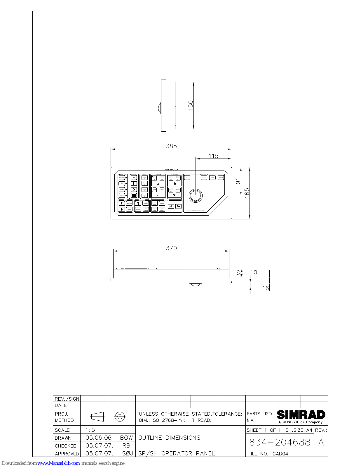 Simrad OPERATING PANEL OUTLINE - SCHEMA REV A User Manual