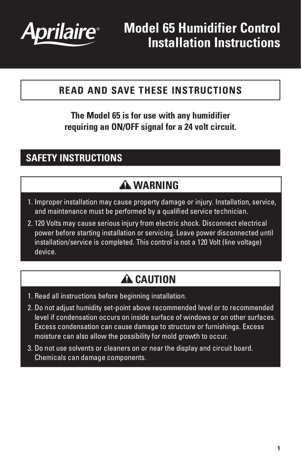 Aprilaire 65 User Manual