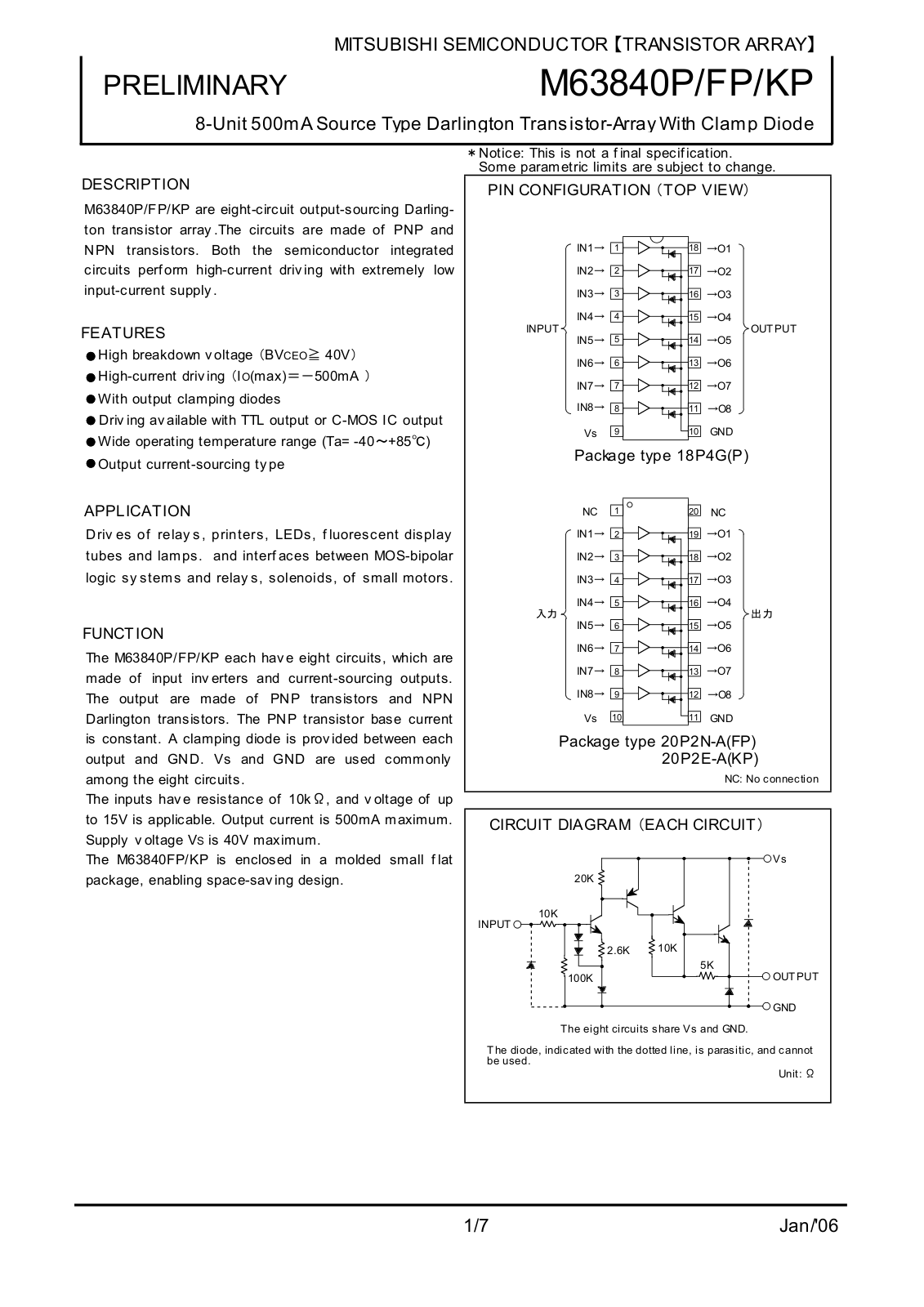 MITSUBISHI M63840P, M63840FP, M63840KP Technical data