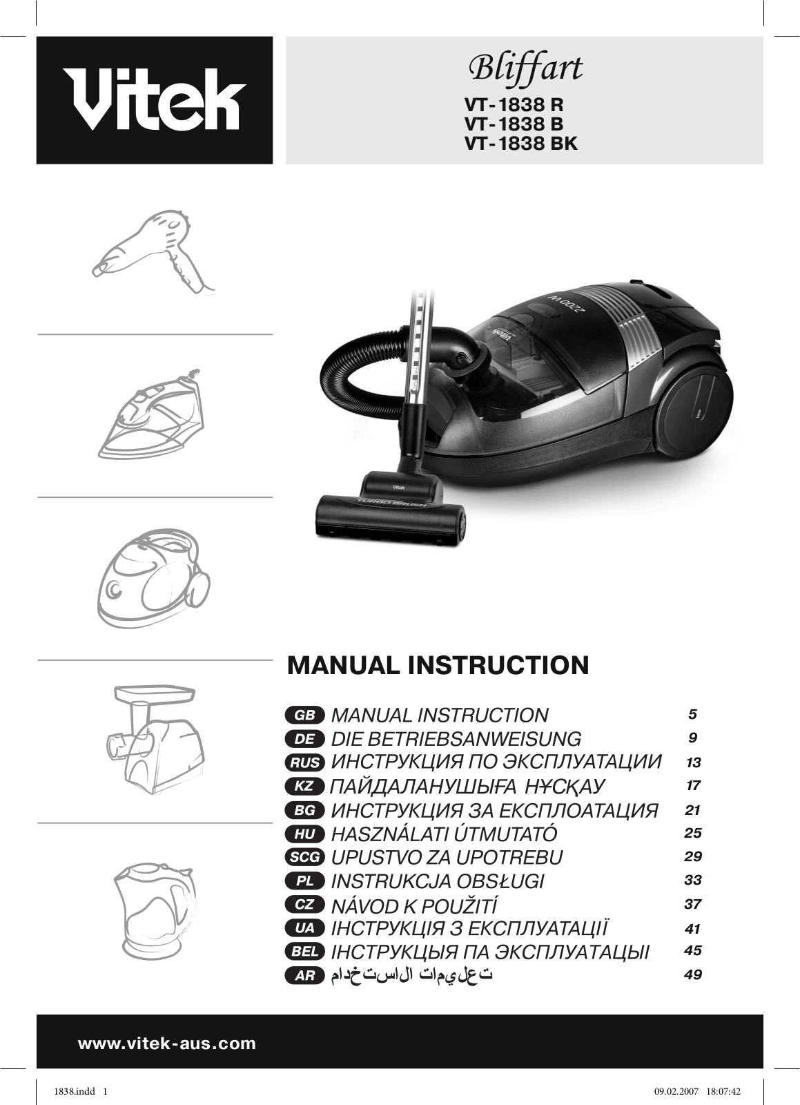 Vitek VT-1838 Bliffart User manual