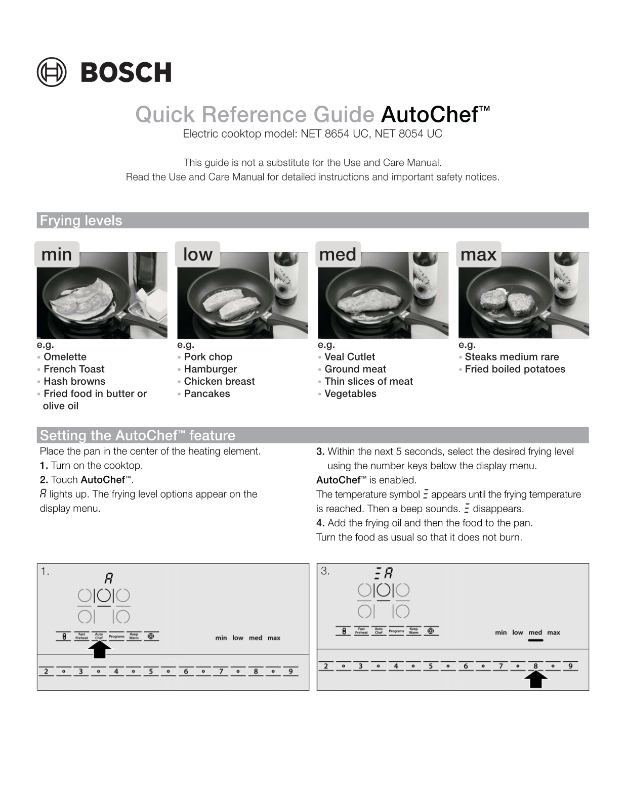 Bosch NET8654UC Short Instructions