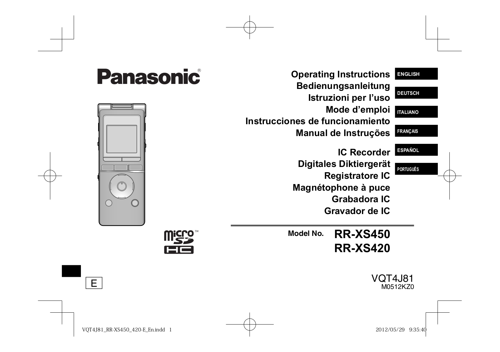 PANASONIC RR-XS420E User Manual