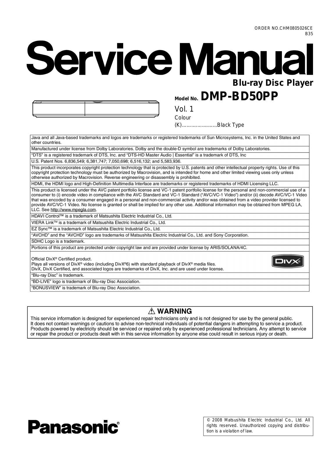 Panasonic DMPBD-50-PP Service manual