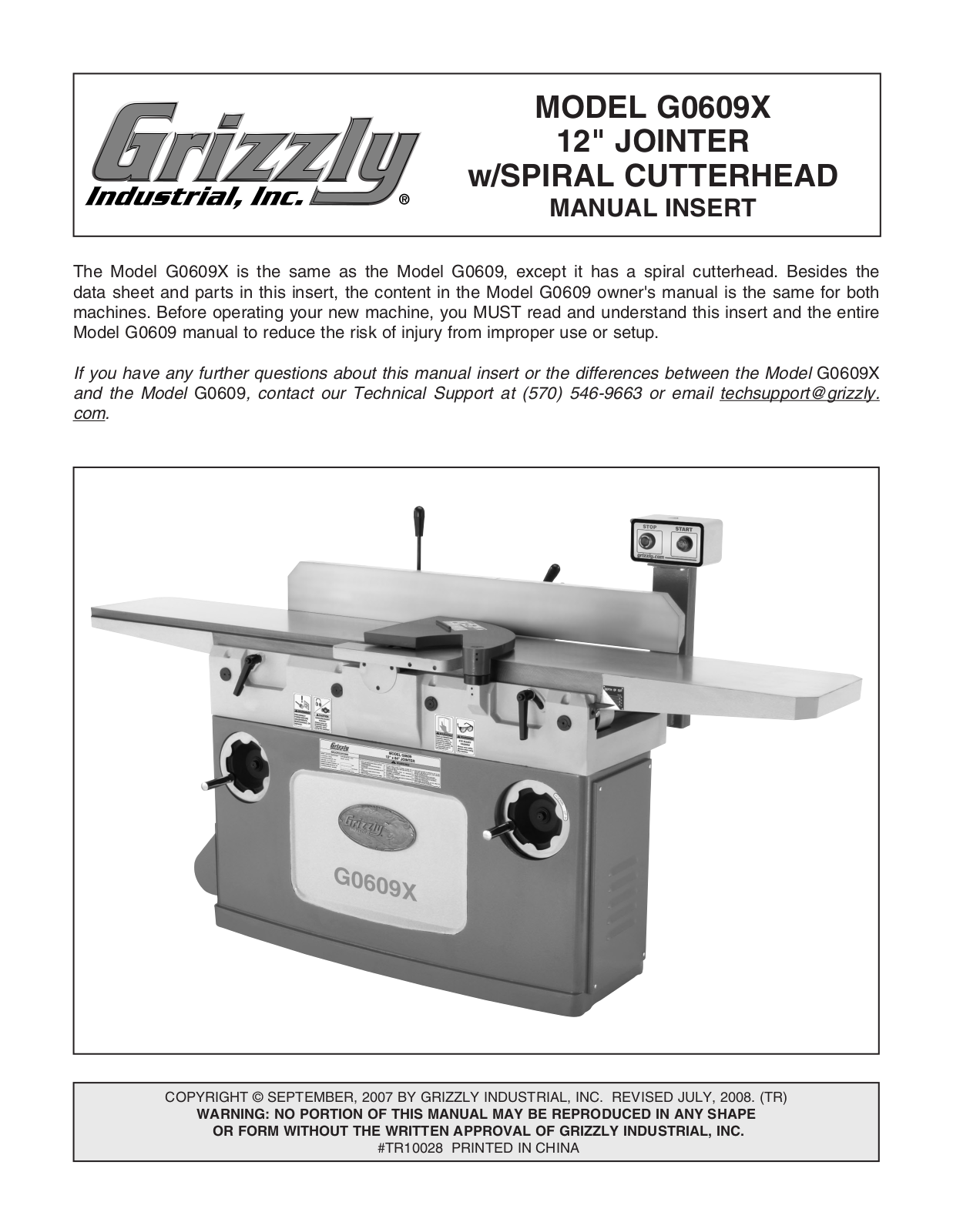 Grizzly g0609X User Manual