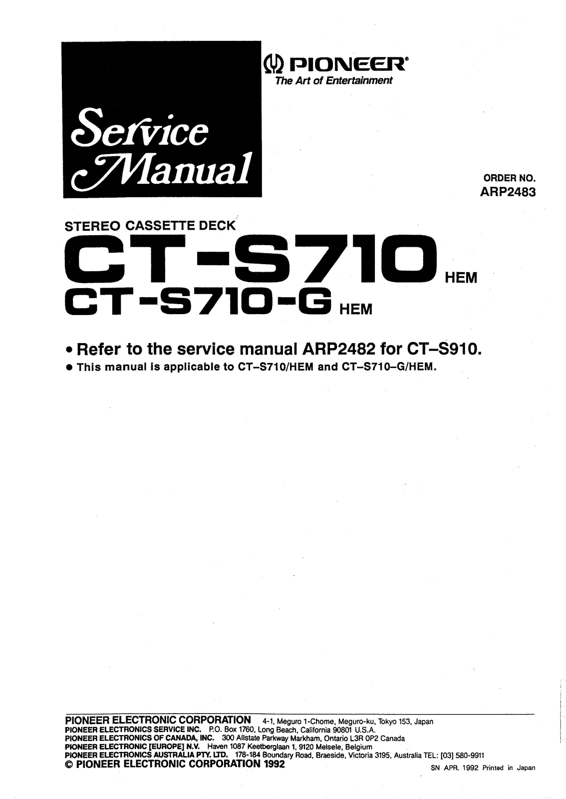 Pioneer CTS-710, CTS-710-G Service manual