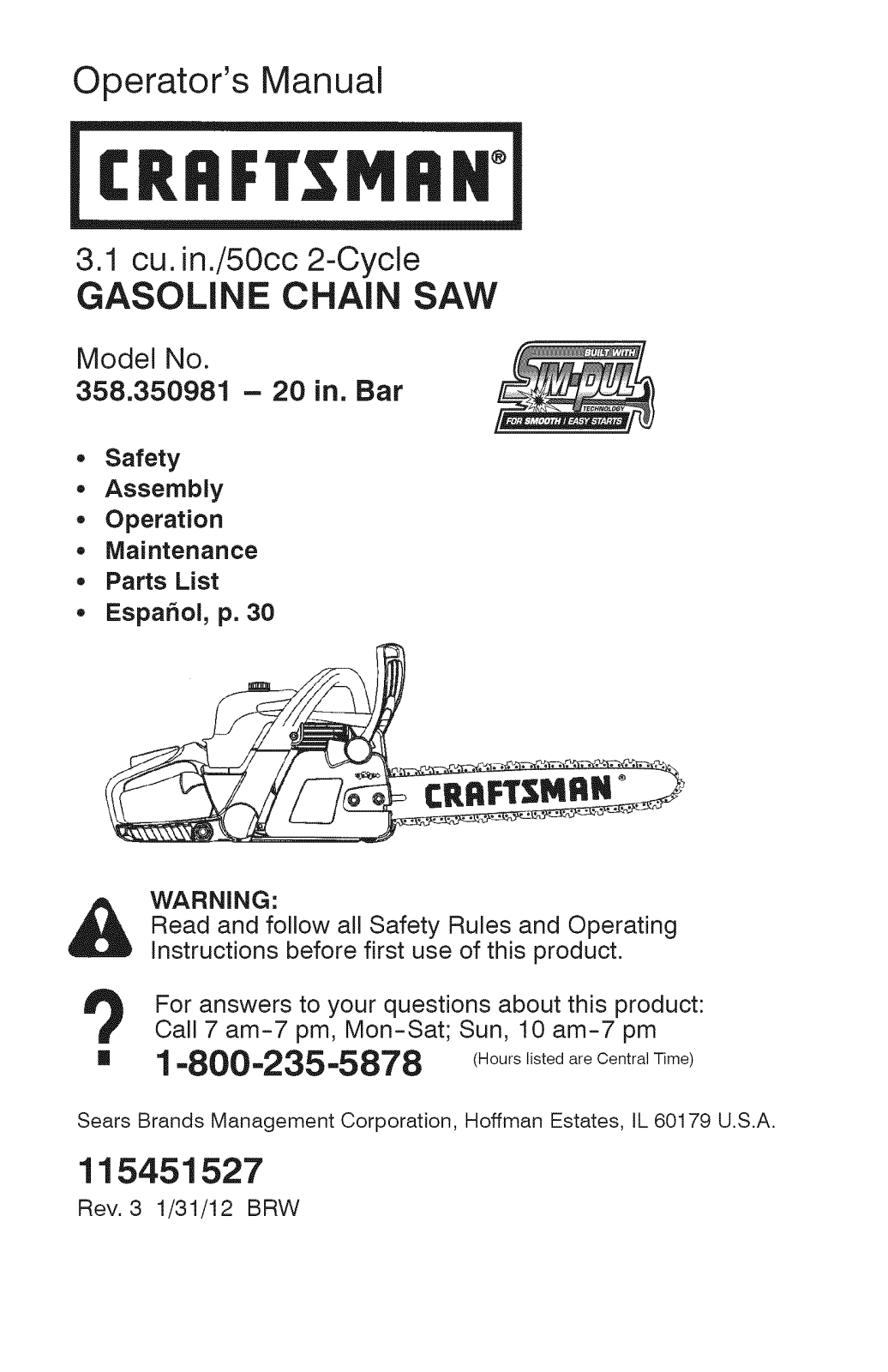 Craftsman 358350981 Owner’s Manual