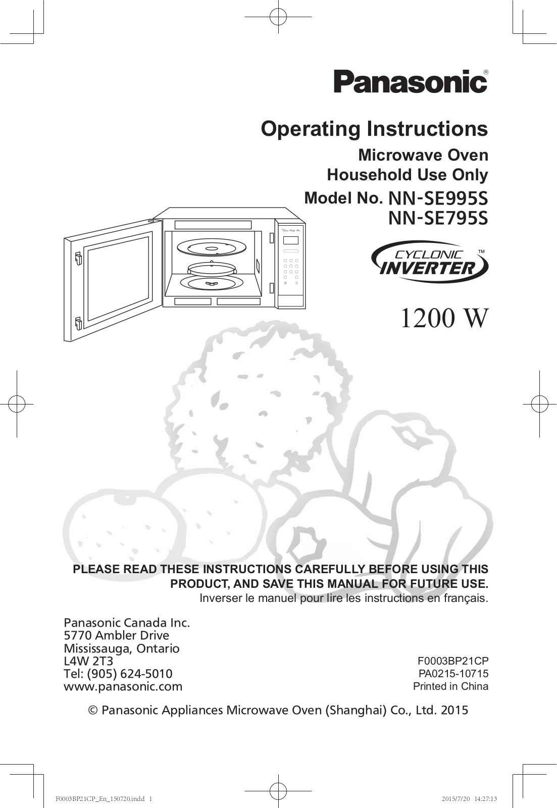 Panasonic NN-SE995S, NN-SE795S Operating Instructions