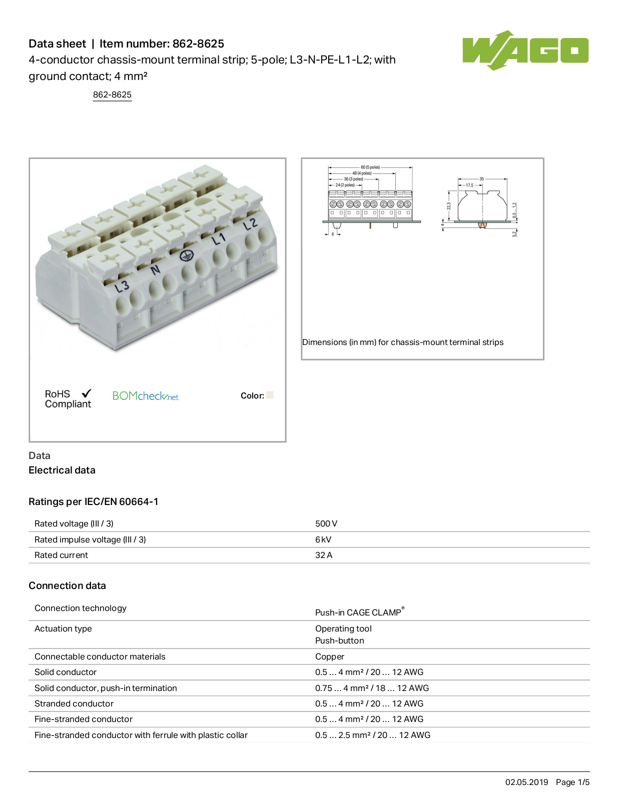 Wago 862-8625 Data Sheet