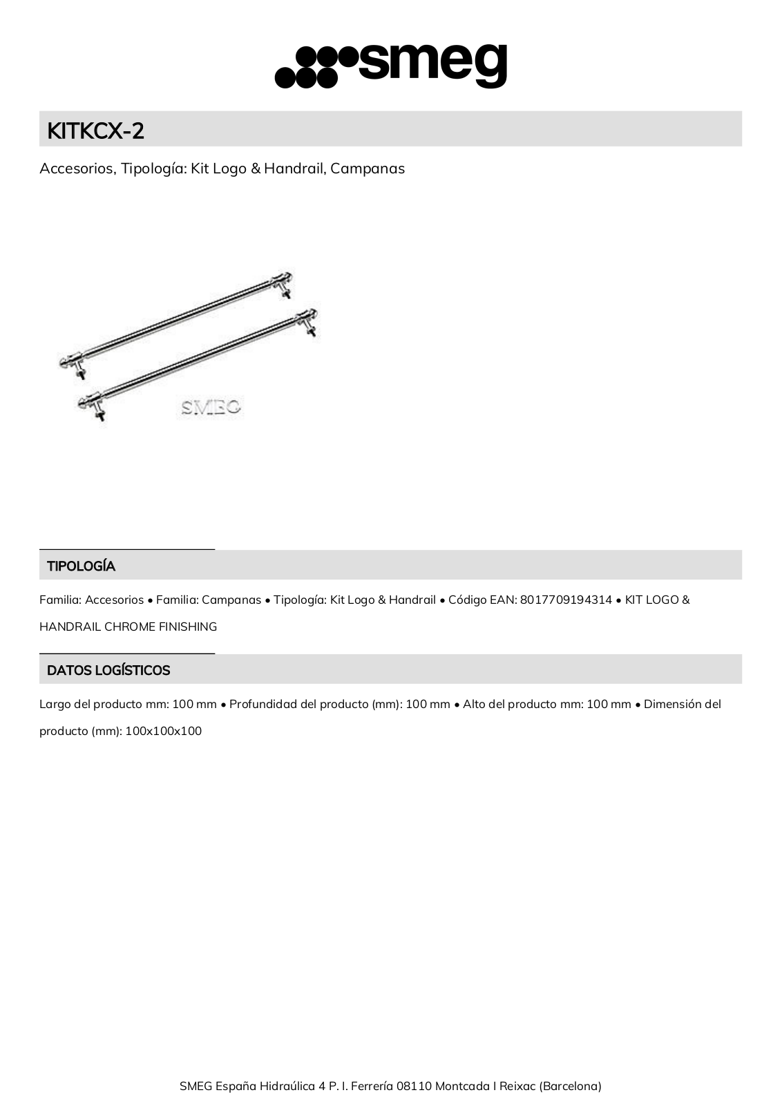 Smeg KITKCX-2 Product Information Sheet