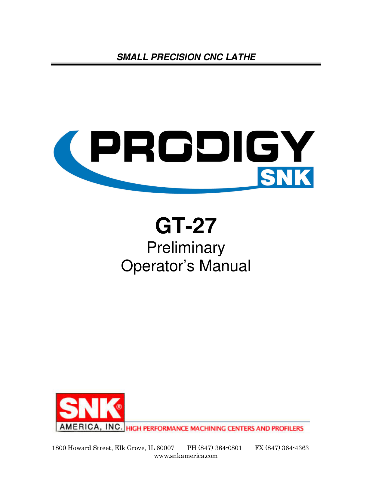 prodigy GT-27 Operators Manual
