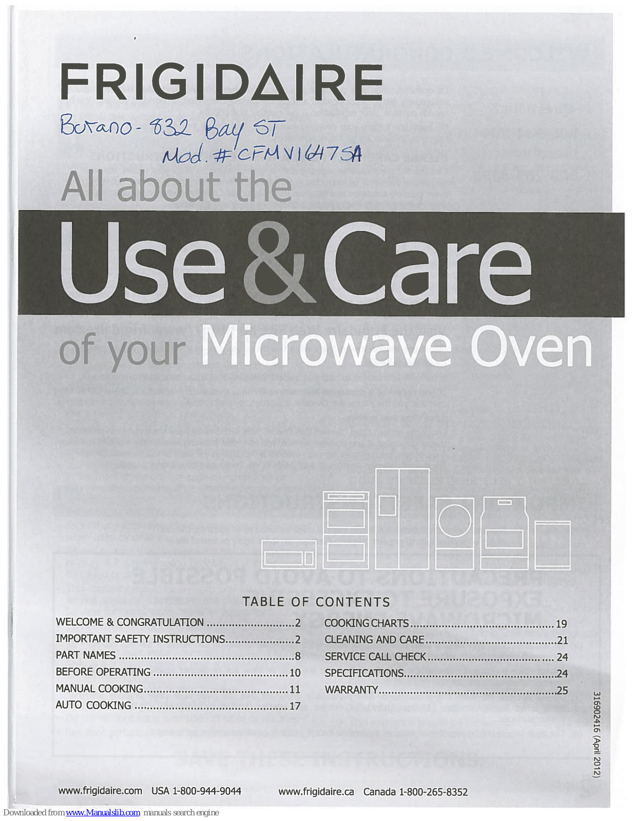 Frigidaire CFMV1647SA Use & Care Manual