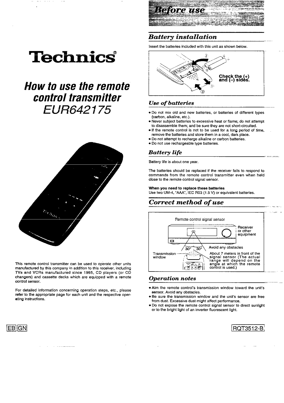 Panasonic EUR642175 User Manual