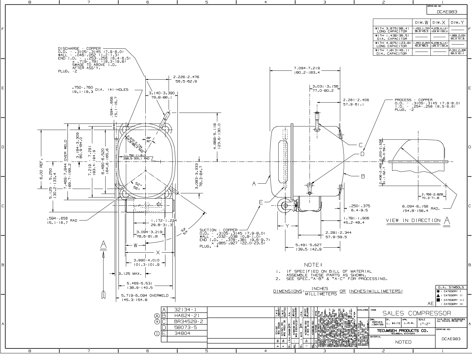 Tecumseh AEA9422ZXA Drawing Data