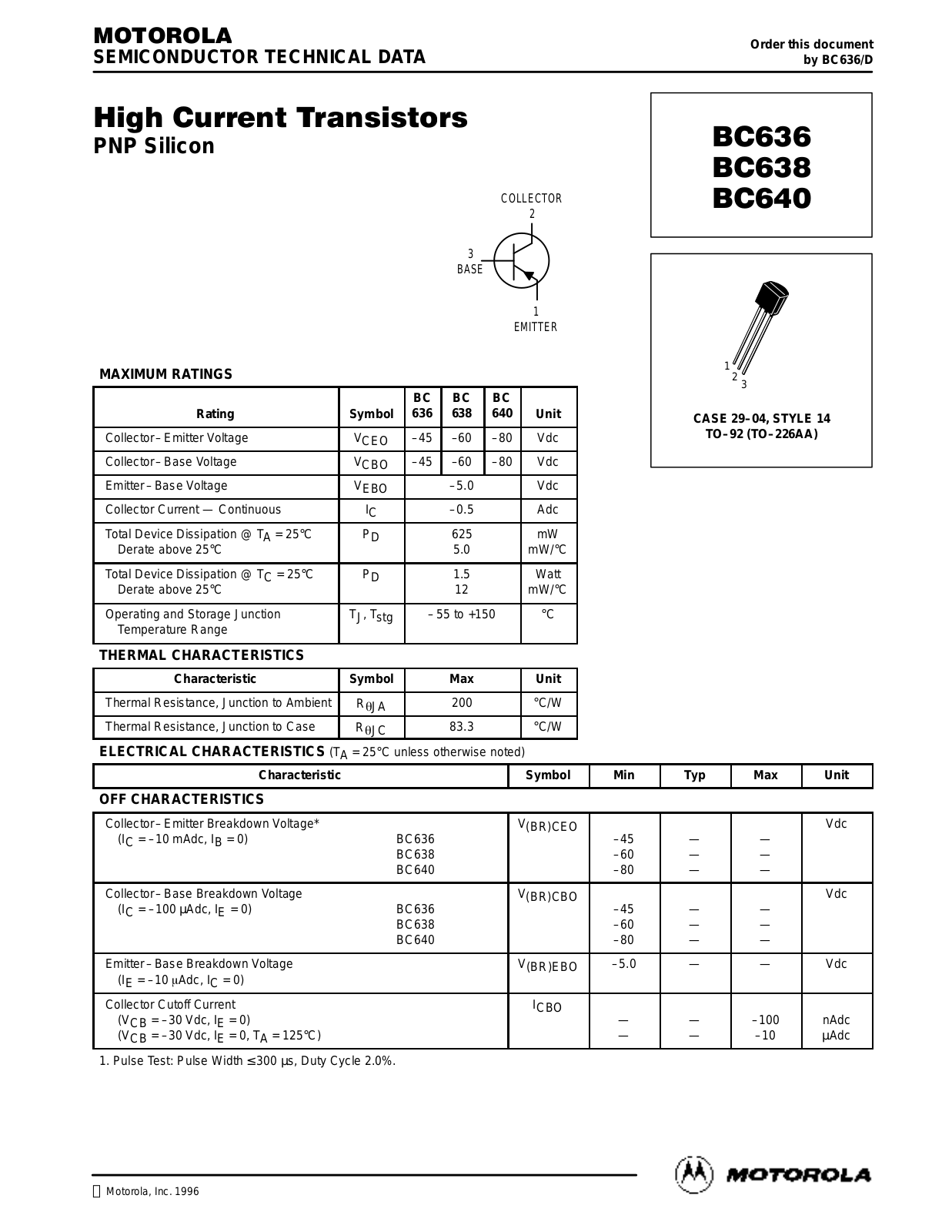 Motorola BC640, BC638, BC636 Datasheet