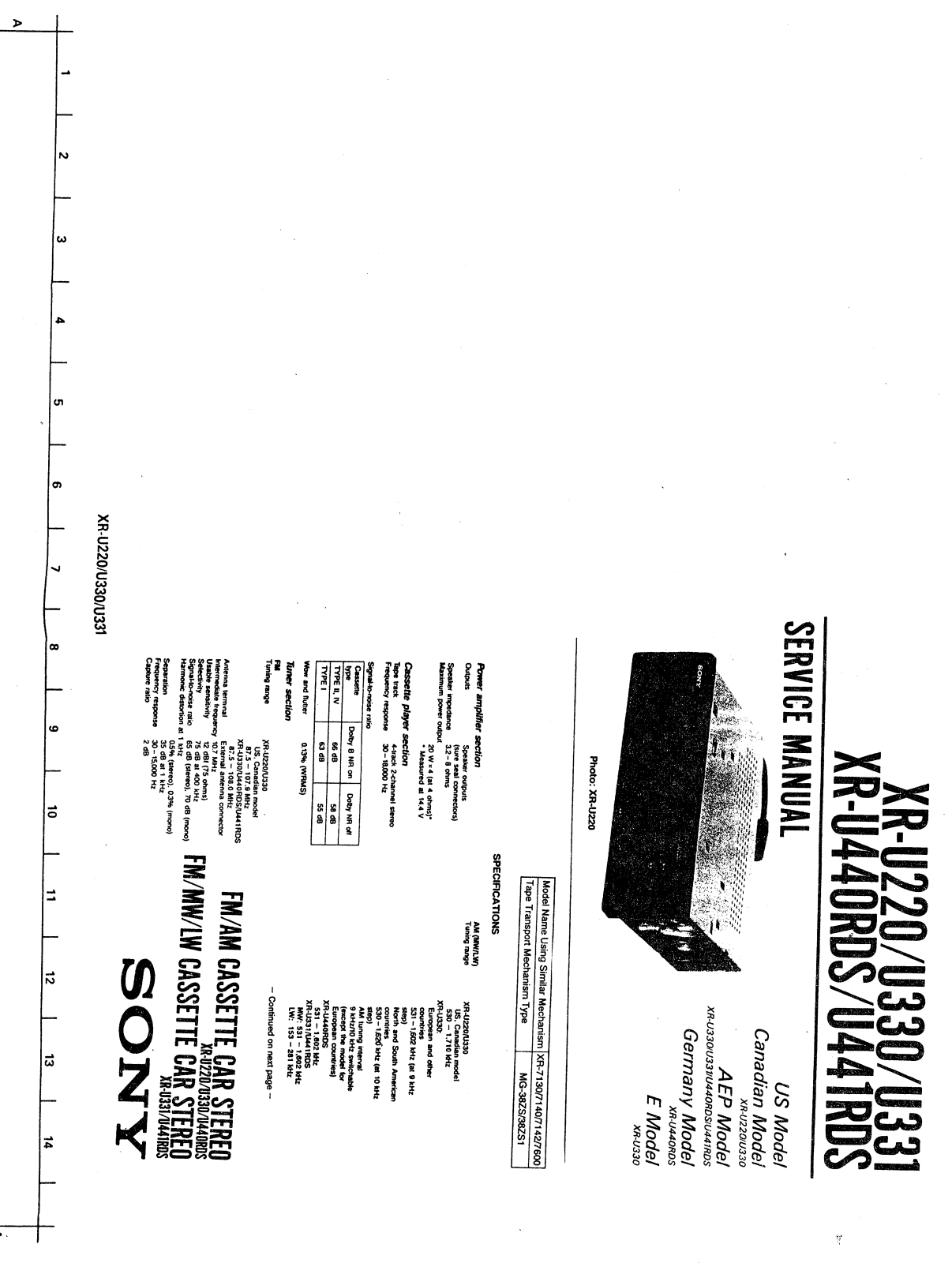 Sony XR-U220, XR-U330, XR-U331, XR-U440RDS, XR-U441RDS Service Manual 1r