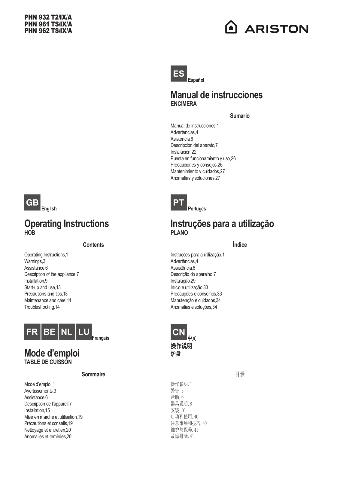 Hotpoint PHN 962 TS/IX/A User Manual