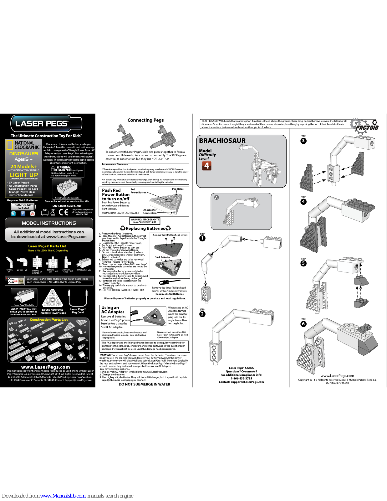 Laser Pegs Brachiosaur Assembly Instruction Manual