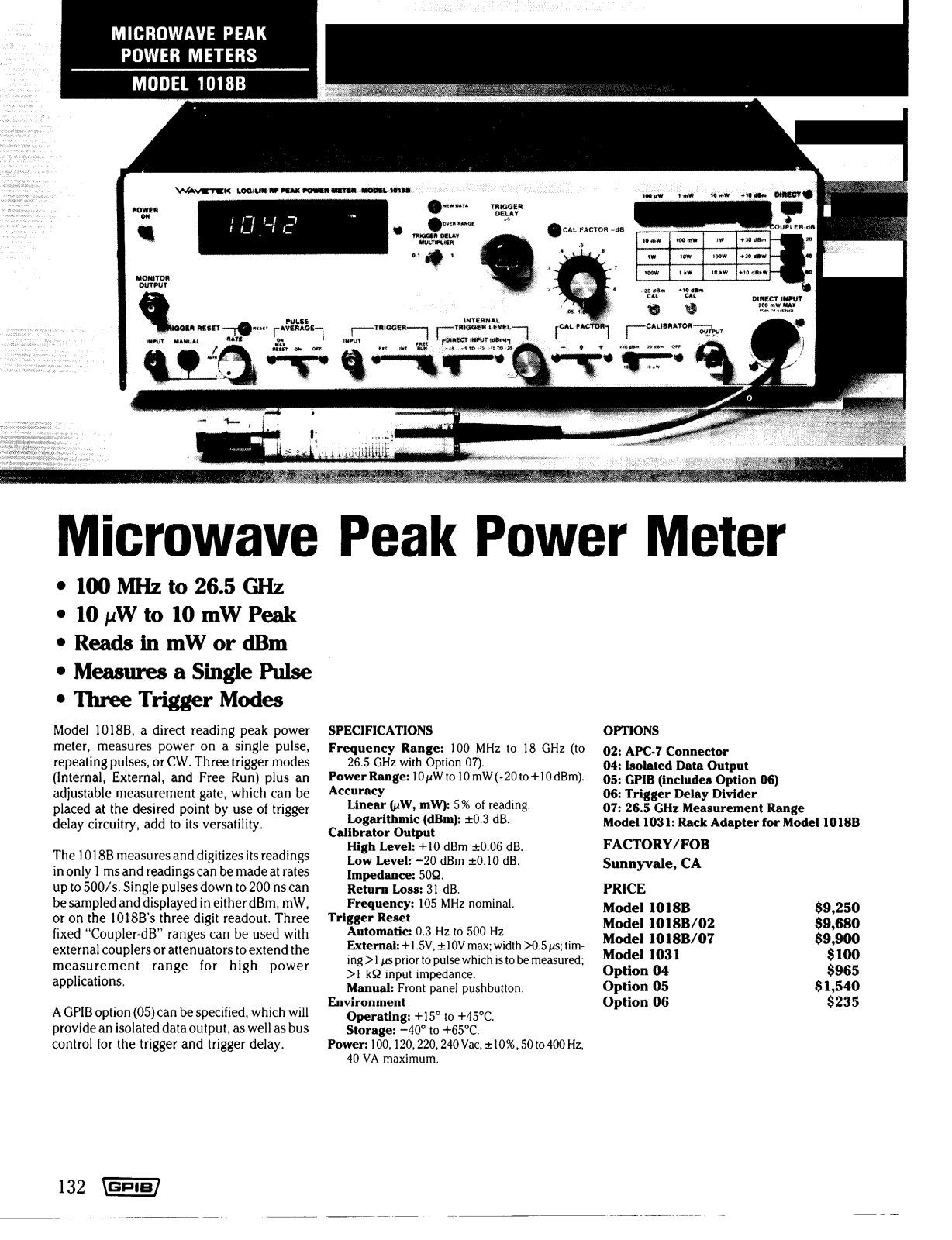 Wavetek 1018B Datasheet