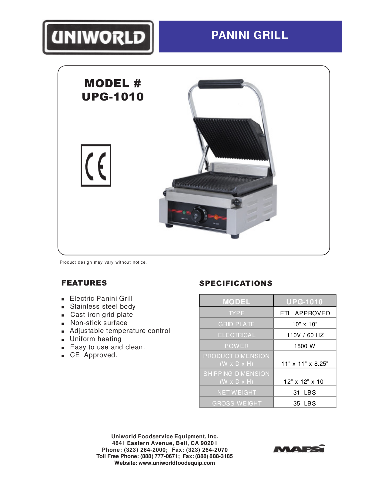 Uniworld UPG-1010 User Manual