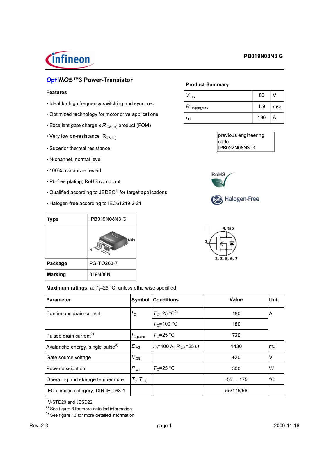 Datasheet ipb019n08n3_rev2.3 Datasheet - ManualMachine.com