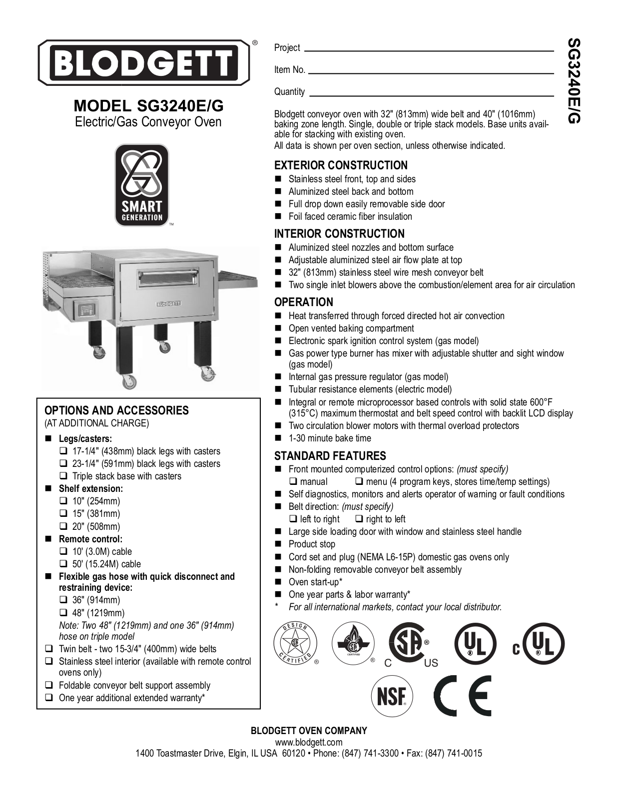 Blodgett SG3240 Specifications