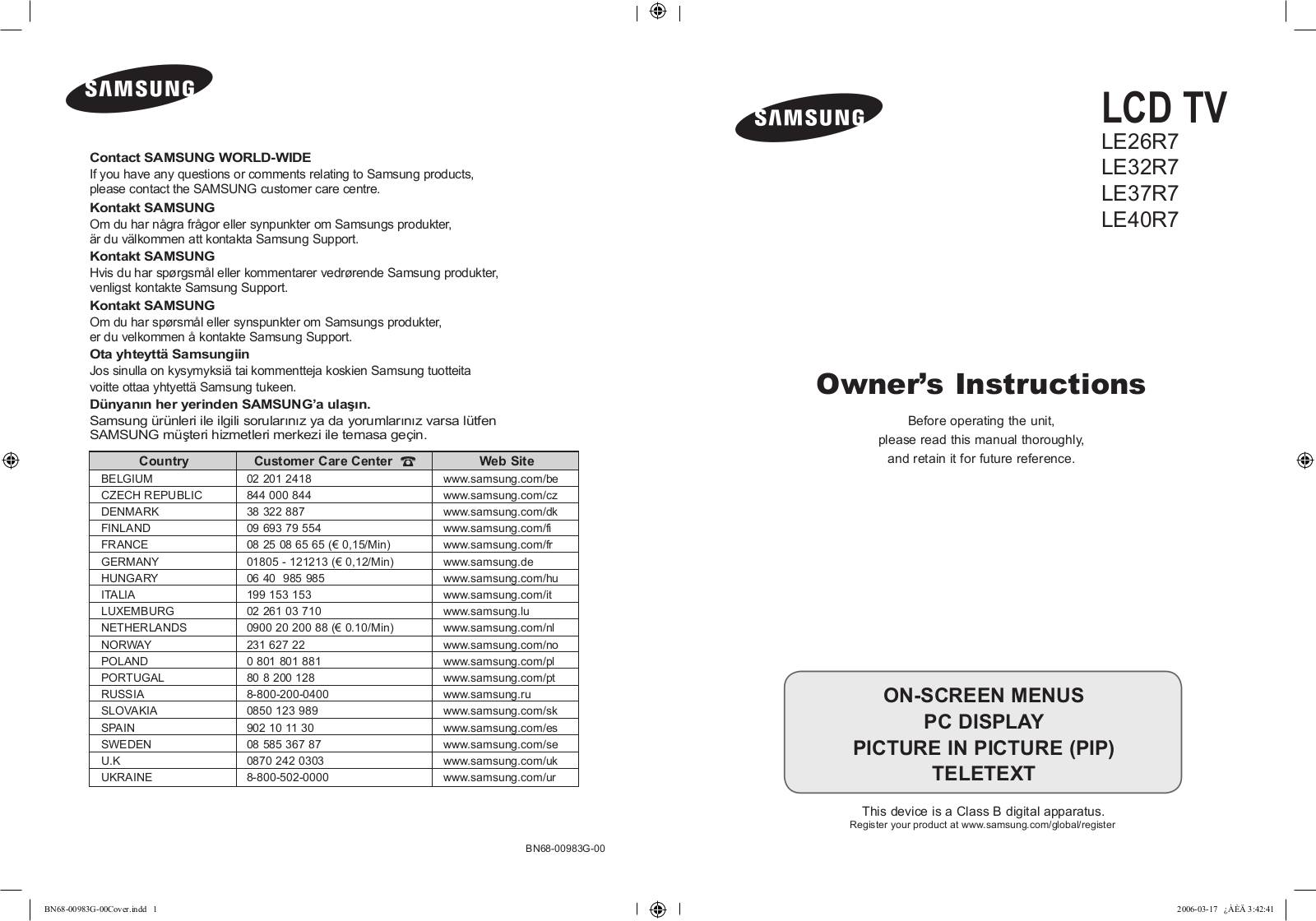 Samsung LE40R75B User Manual