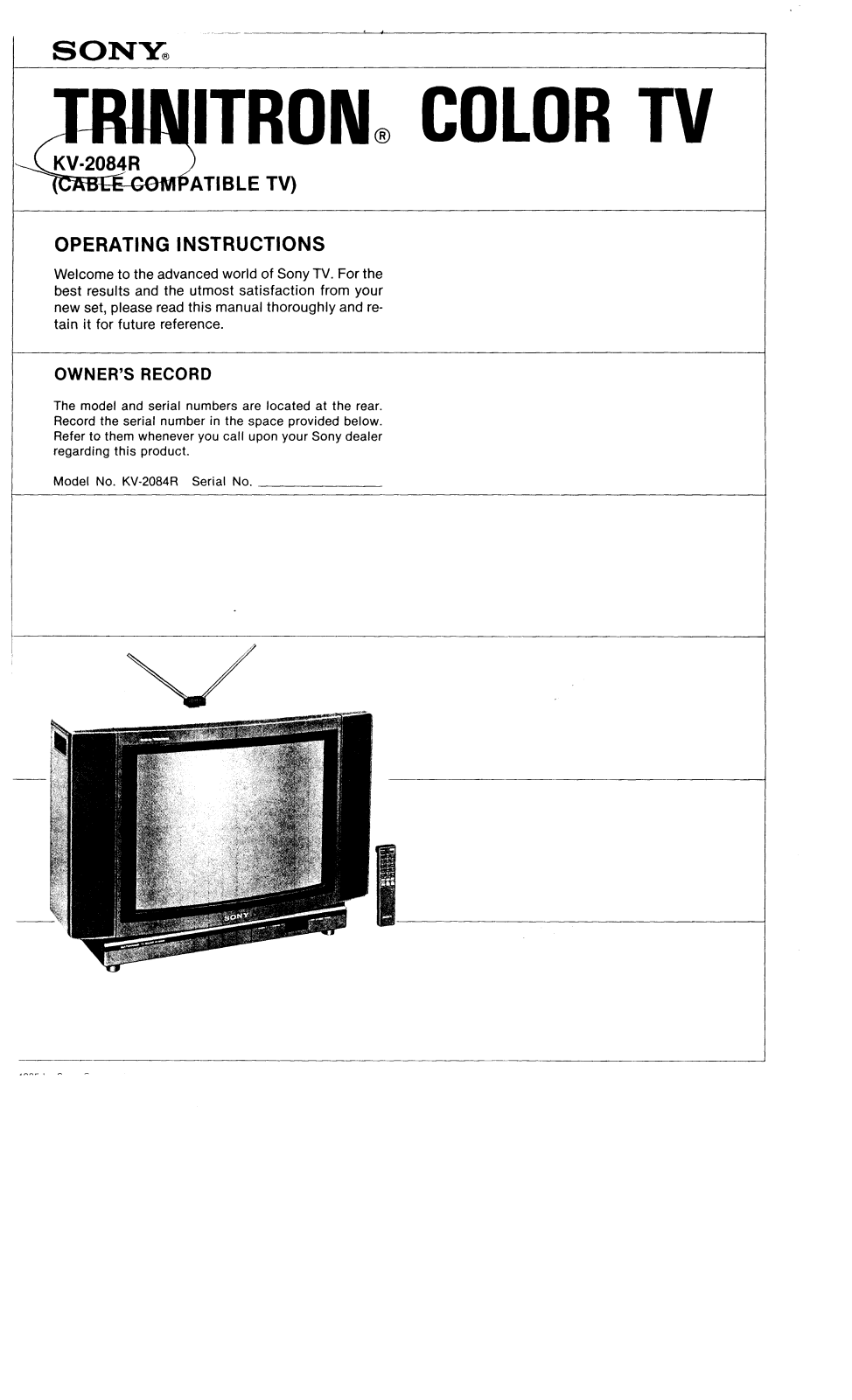 Sony KV-2084R Operating manual