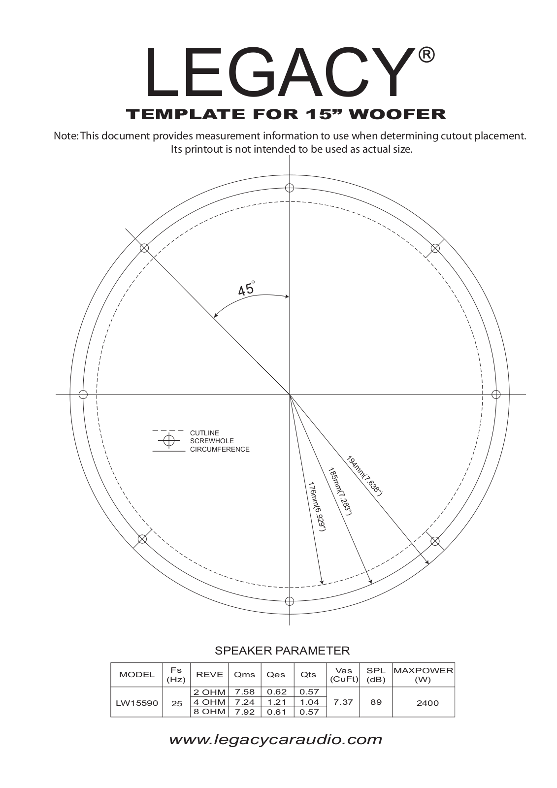 Legacy Car Audio LW15590 User Manual