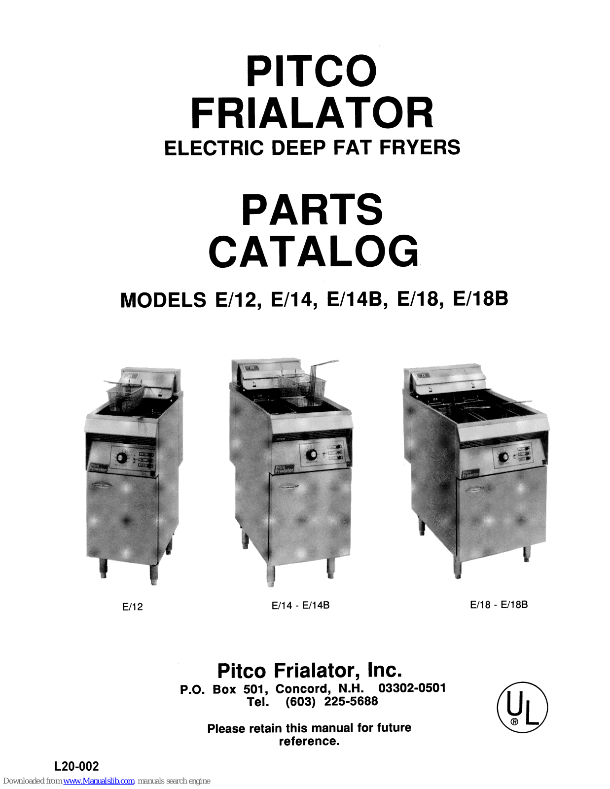 Pitco E14B, E18B, E12, E14, E18 Parts Catalog