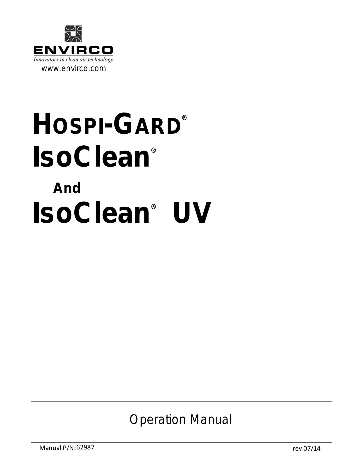 Envirco Isoclean UV User Manual