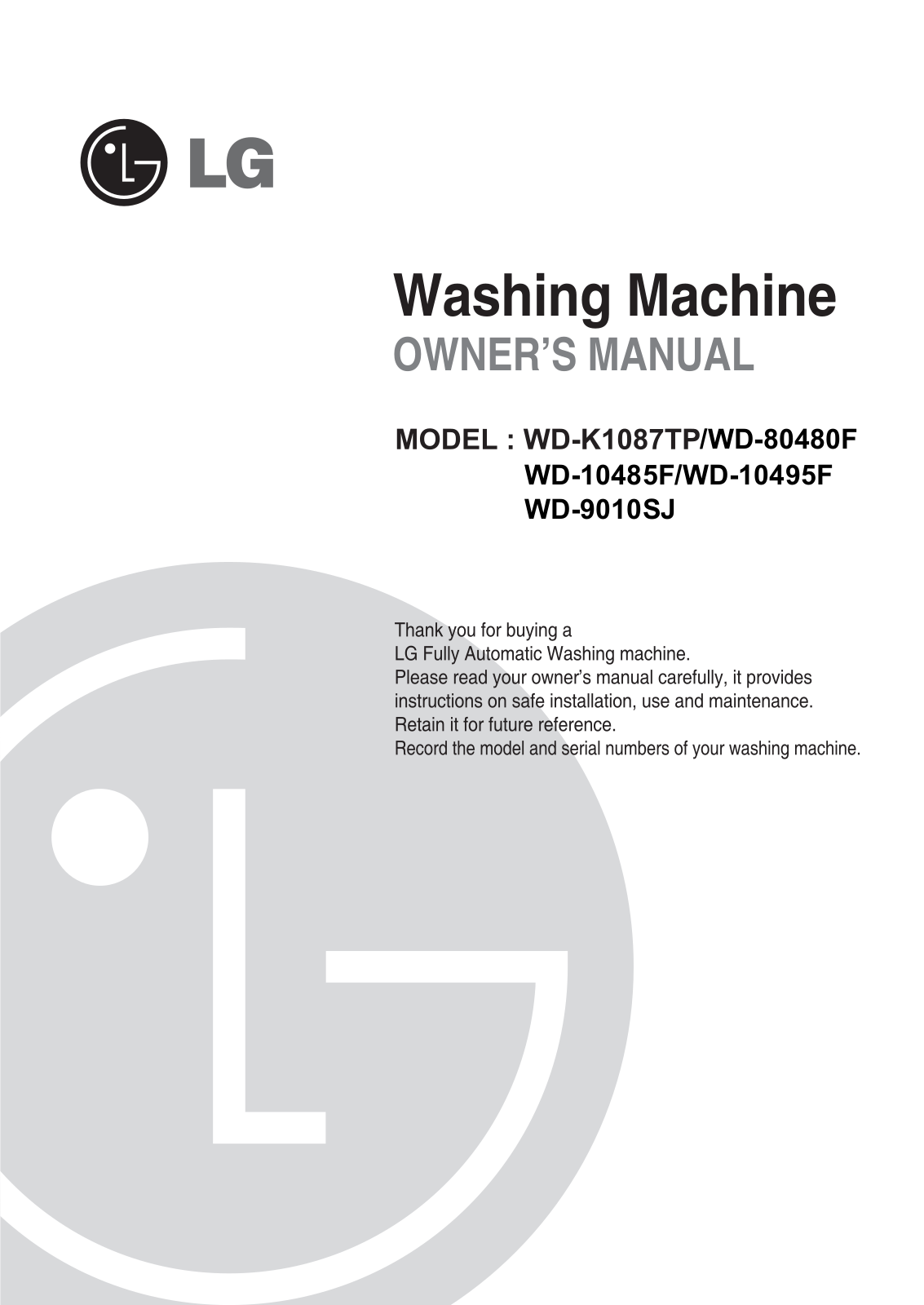 LG WD-9010 SJ, WD-10485F User Manual