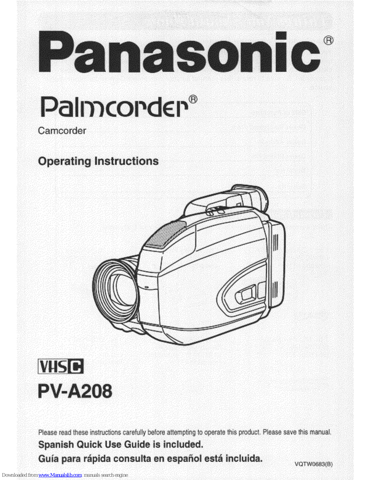 Panasonic Palmcorder PV-A208, PVA208D - VHS-C CAMCORDER Operating Instructions Manual