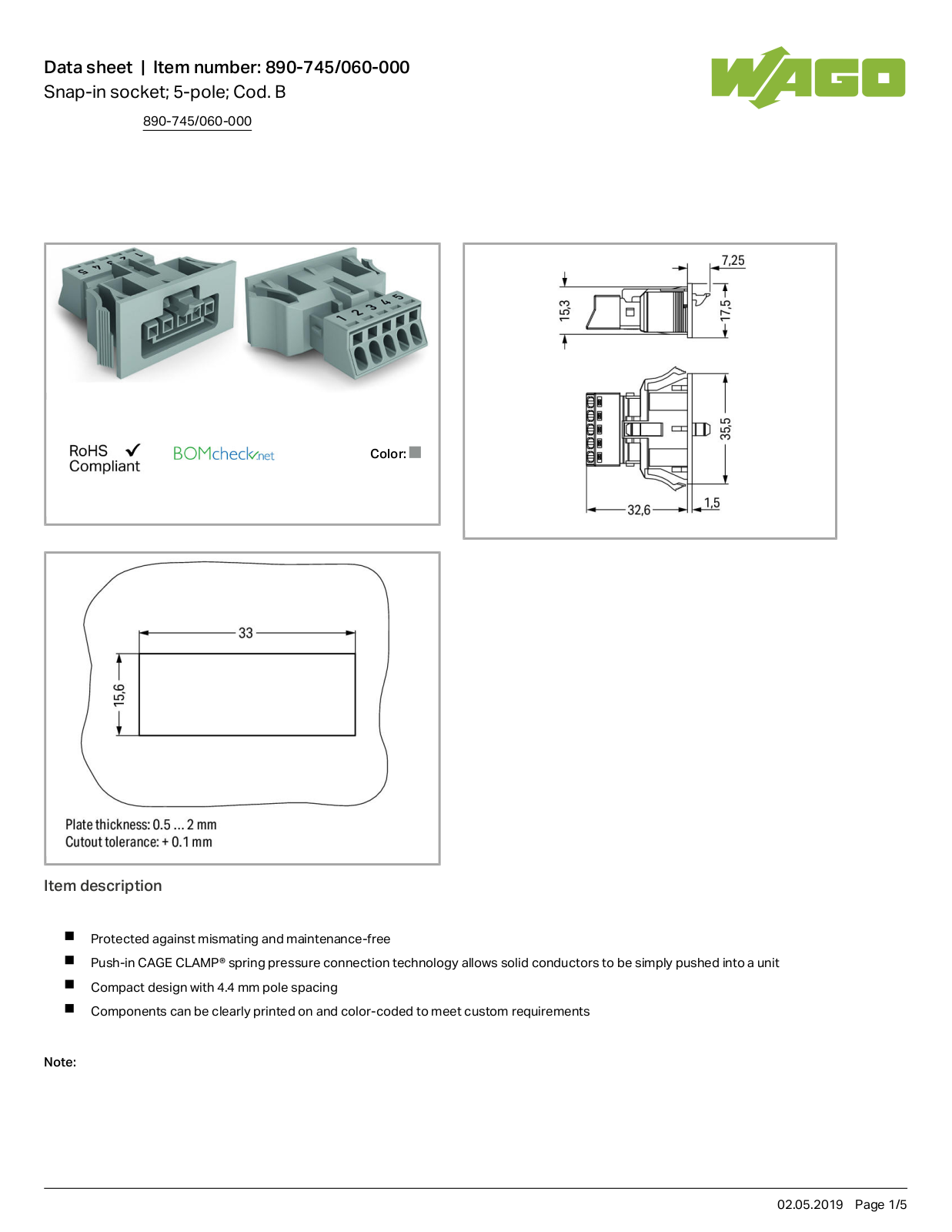 Wago 890-745/060-000 Data Sheet