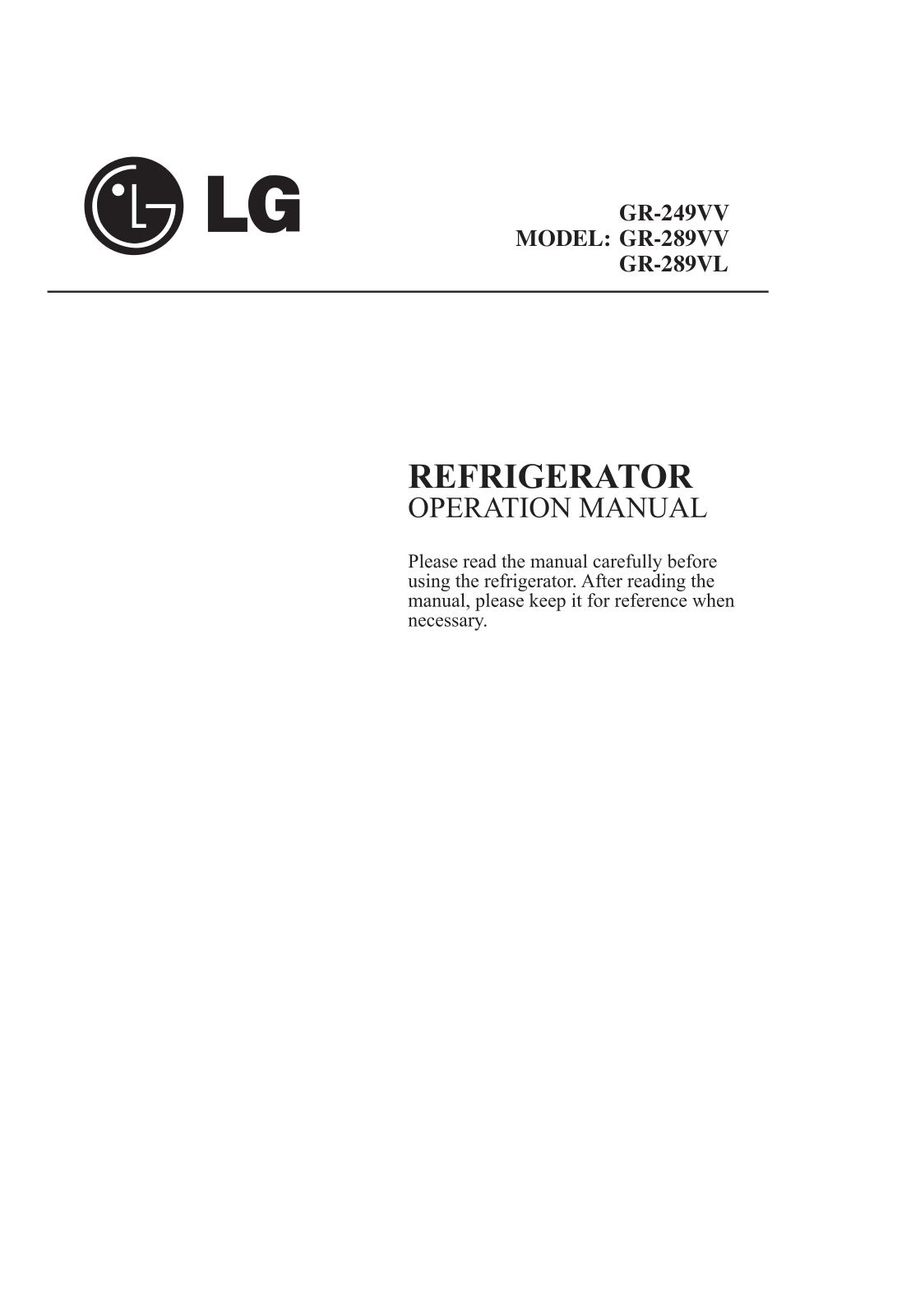 LG GR-232TBD User Manual