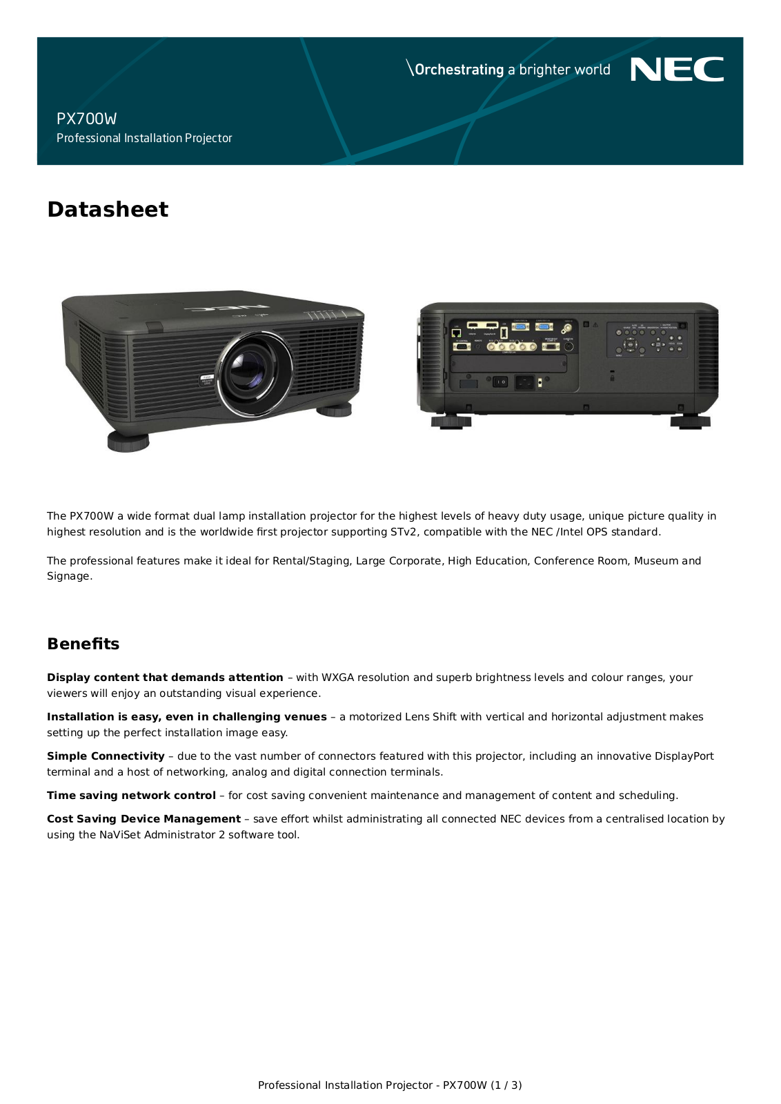 NEC PX700W data sheet