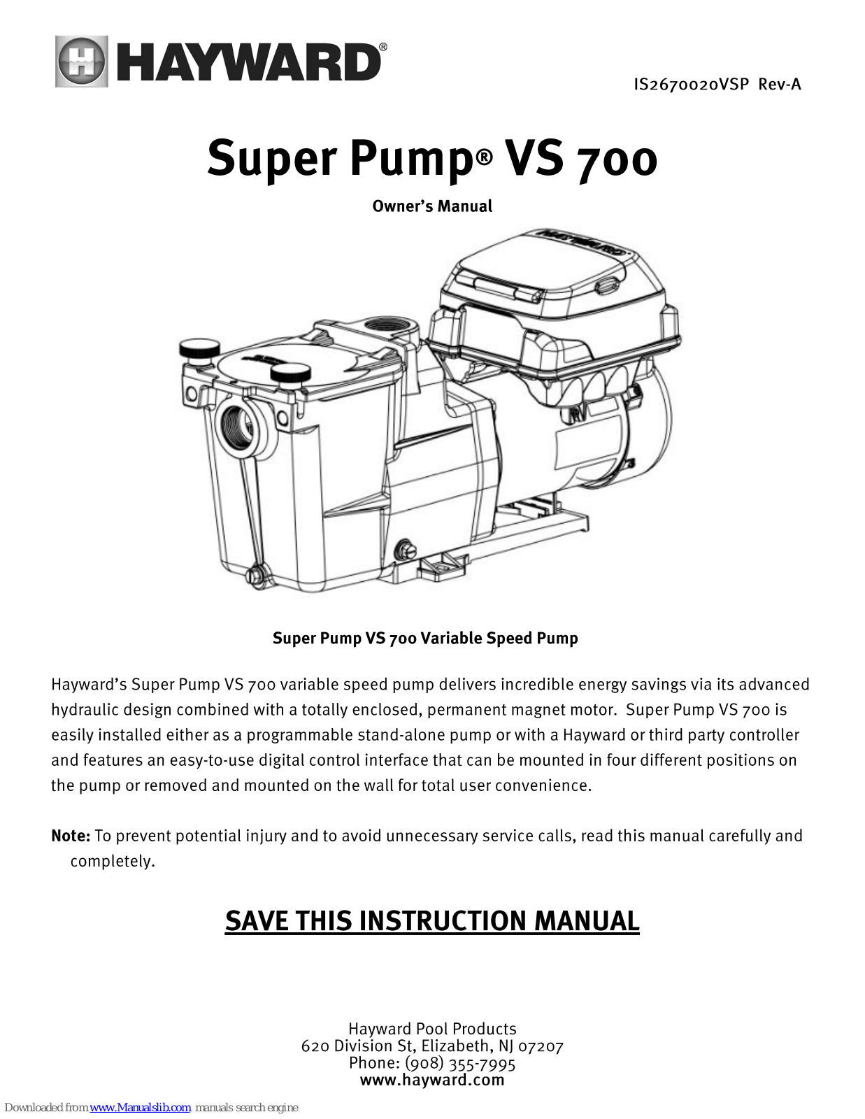 Hayward Super Pump VS 700 Owner's Manual