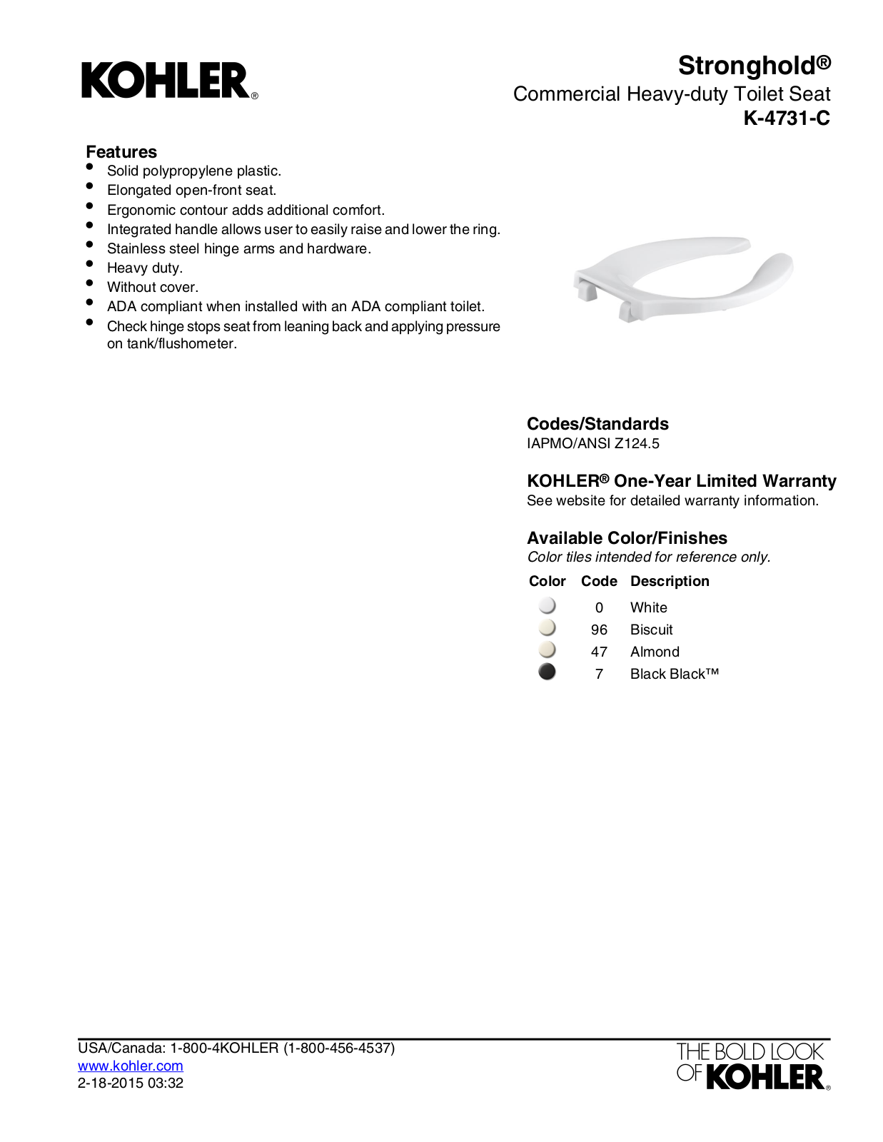 Kohler KOH19090 Specifications - ManualMachine.com