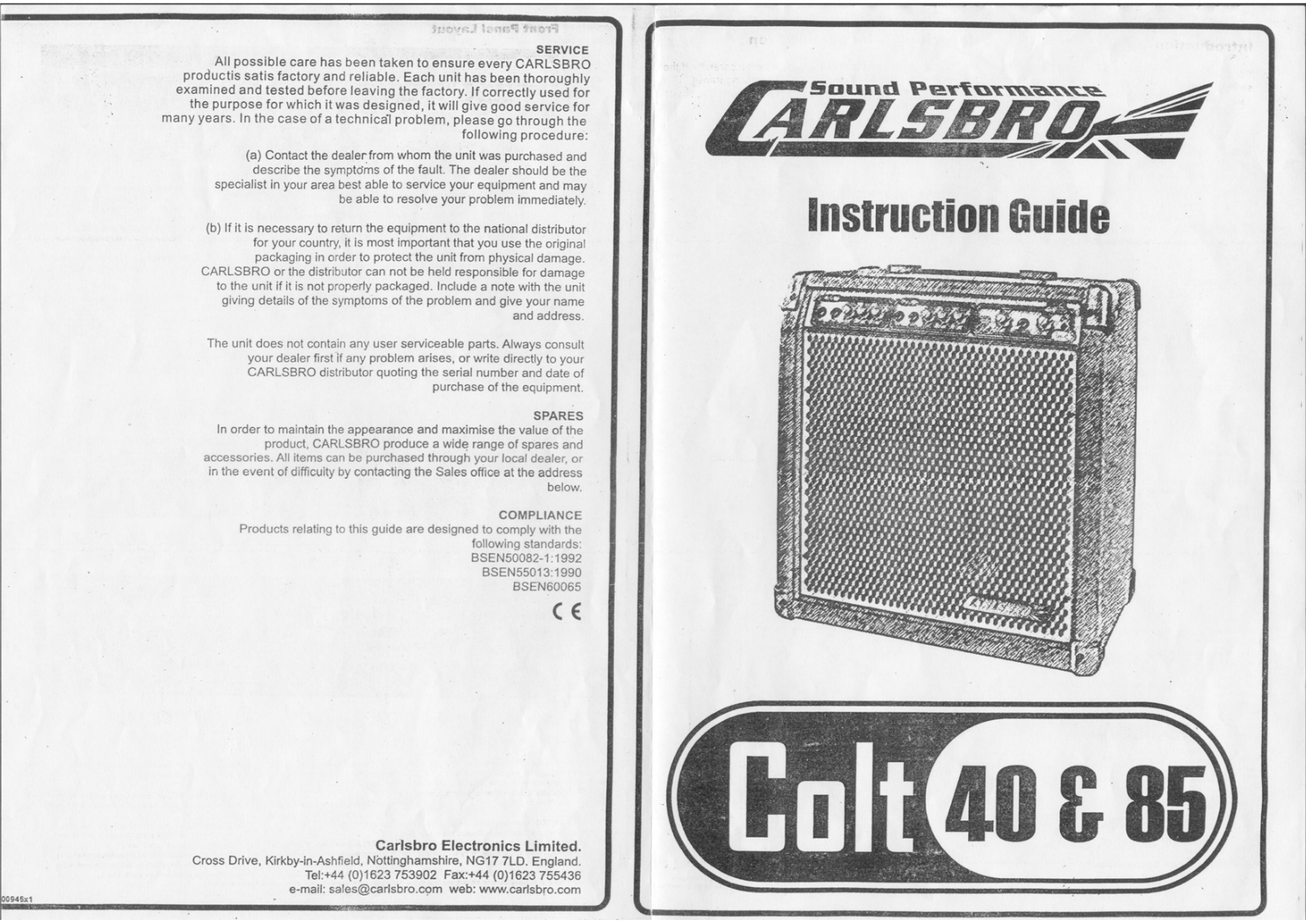 Carlsbro COLT 85 SIDE 01, COLT 40 User Manual