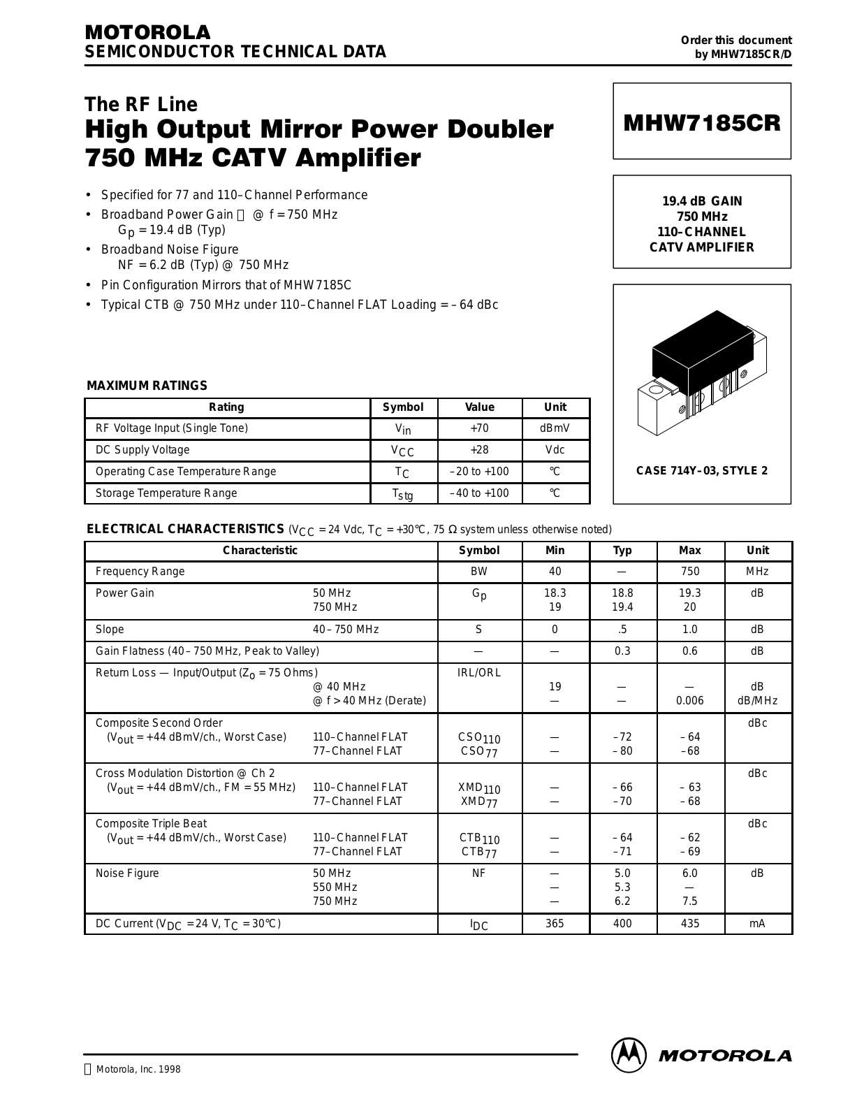 Motorola MHW7185CR Datasheet